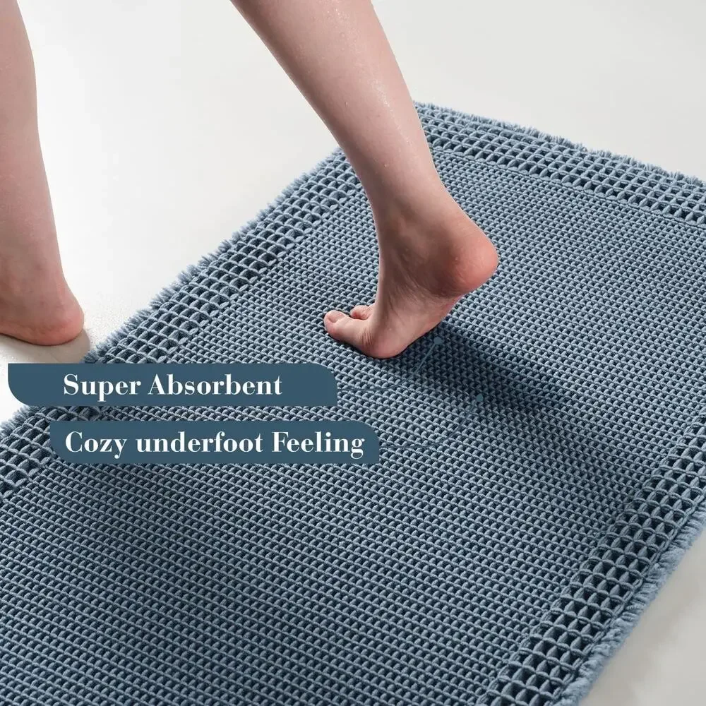 NEW Blue Waffle Bathroom Runner Rug Super Absorbent Bath Mat 2' X 6' Washable